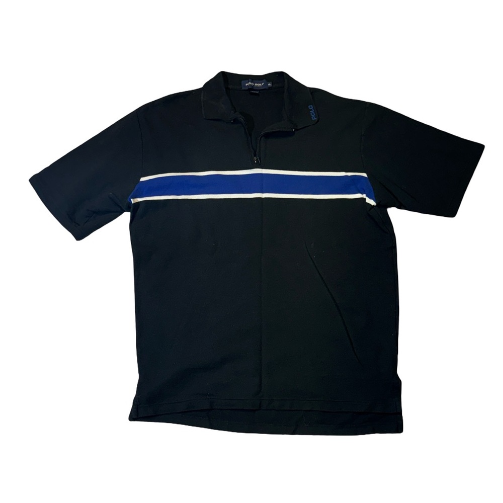 VINTAGE Polo Golf Ralph Lauren mens XL black blue stripe 1/4 zip polo shirt EUC